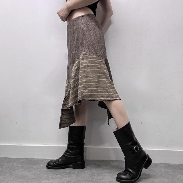 Asymmetric panlled pinstripe midi skirt