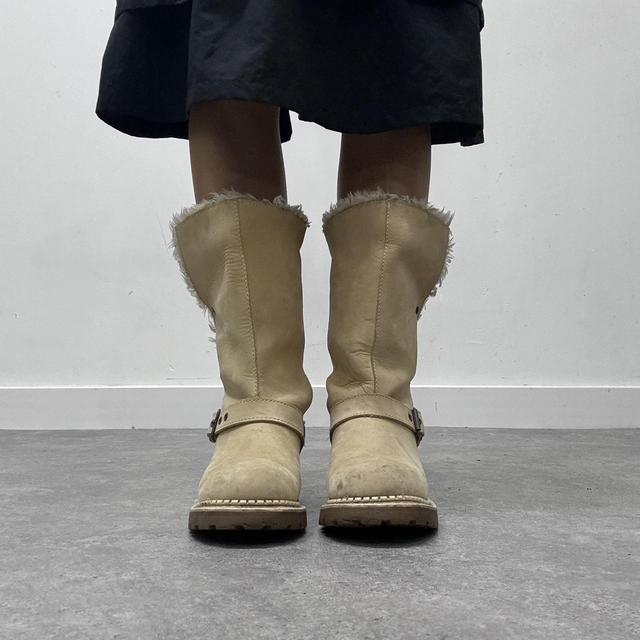 Tan suede biker boots