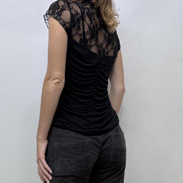 Black lace ruched corset shirt