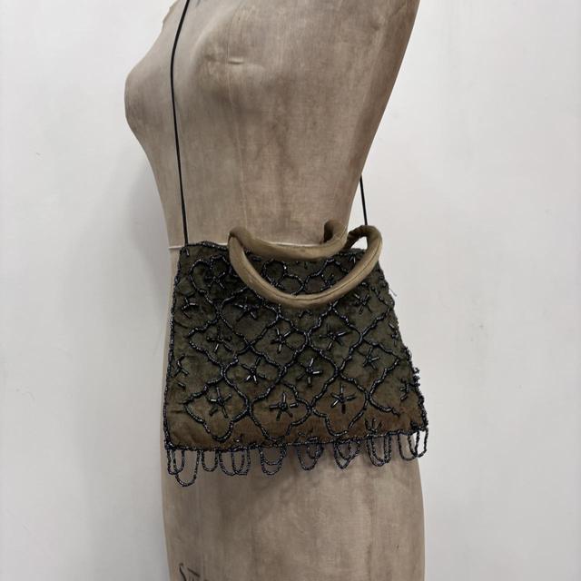 Khaki green beaded bag