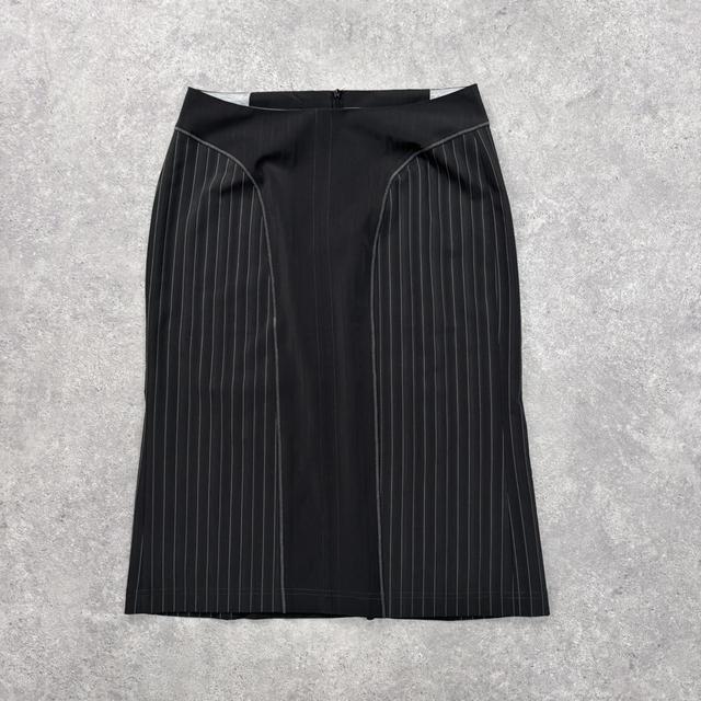 Grey pinstripe office skirt