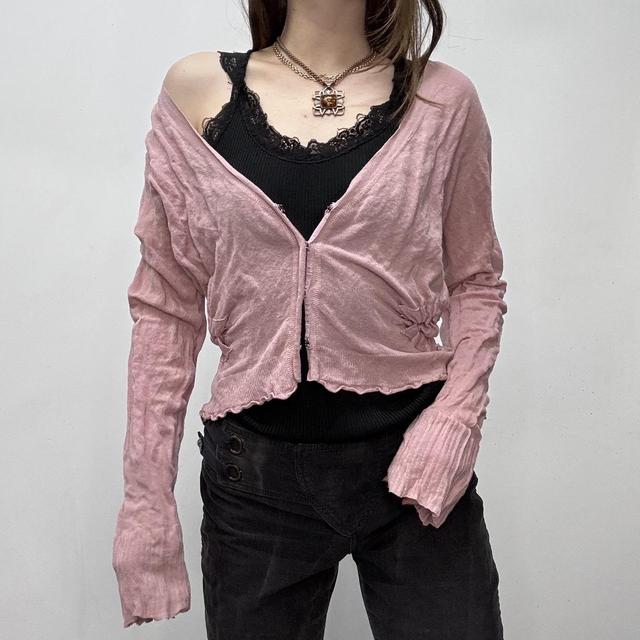 Pink slouchy gathered cardigan