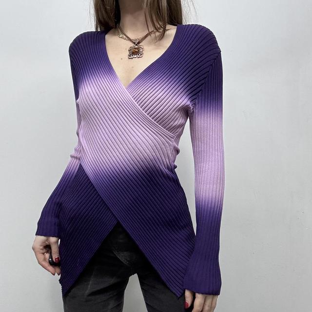 Ribbed knit asmmetric cross over jumper