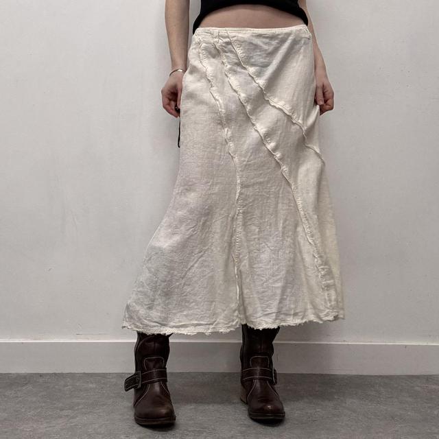 Cream linen distressed midi skirt