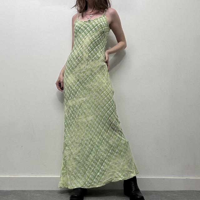 Green gingham checked dress