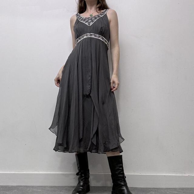 Silk pleated beaded maxi dress