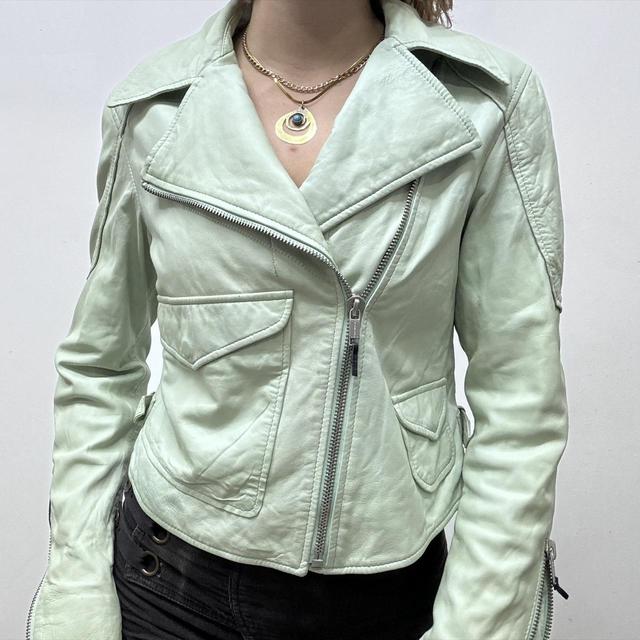 Mint leather biker jacket