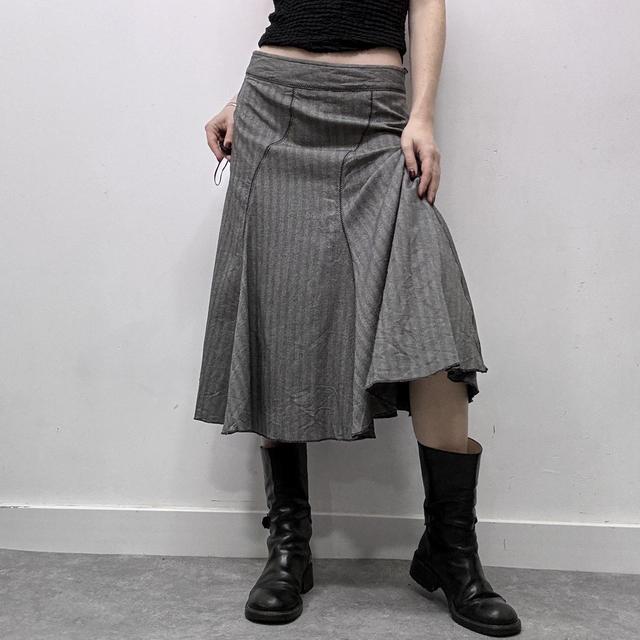 Flared pinstripe midi skirt