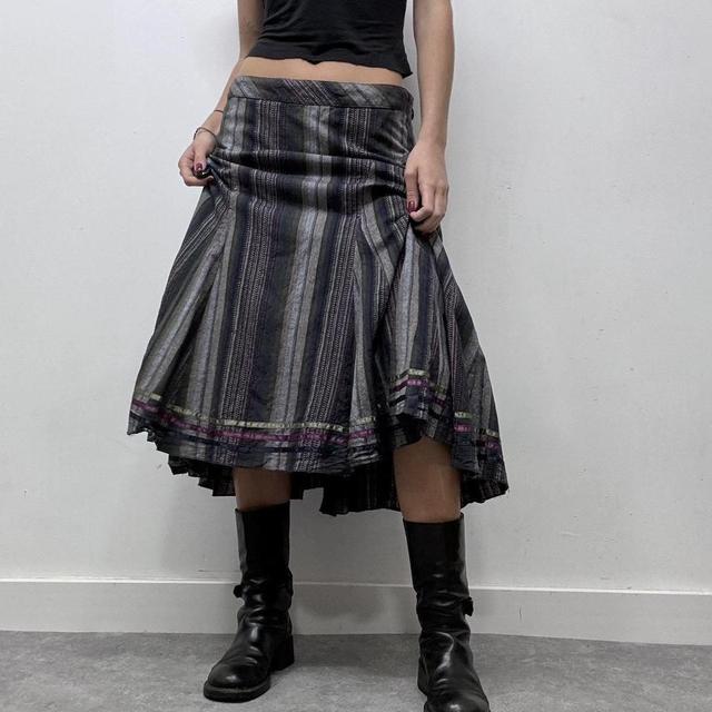 Flared pinstripe midi skirt