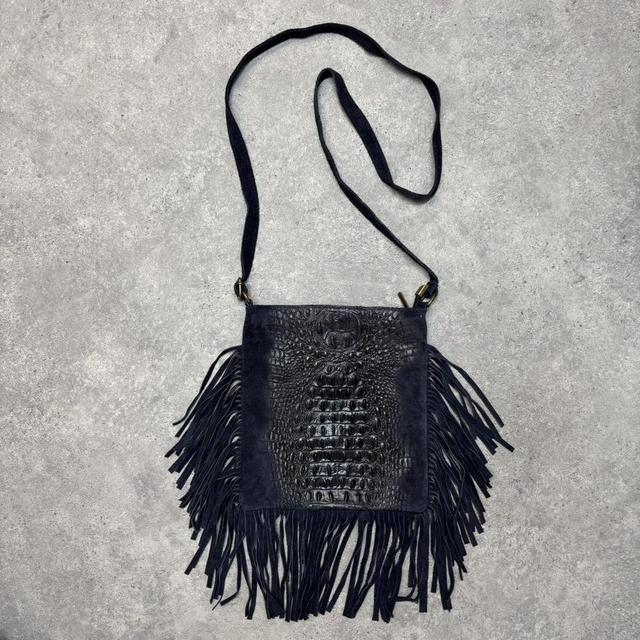 Leather fringe western croc bag