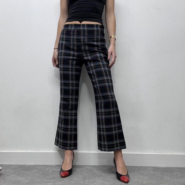 Flared officewear checked trousers