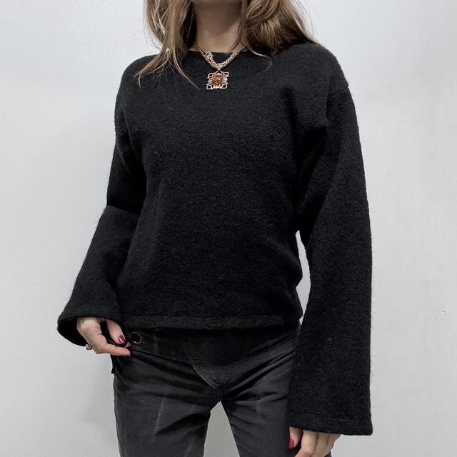 Black boiled wool boxy slouchy knit jumper