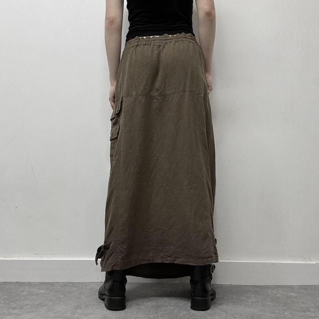 Khaki linen cargo maxi skirt