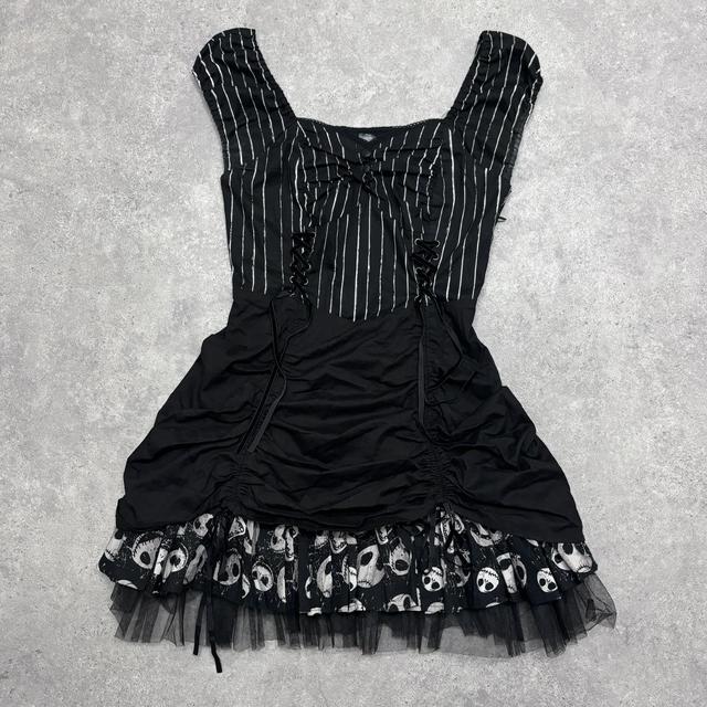 Black pinstripe gothic puff dress