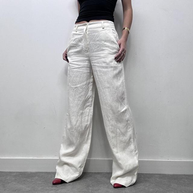 Flared wide leg linen trousers