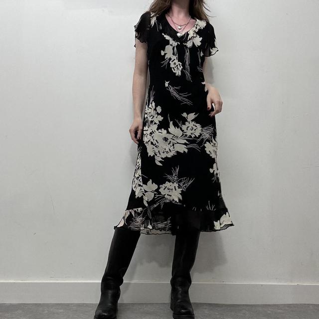 Black floral bias cut 90s dress