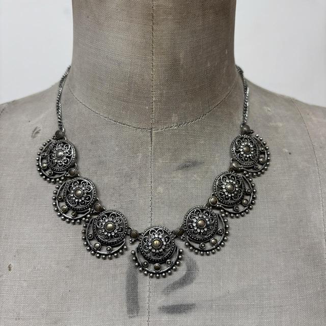 Silver boho carved necklace