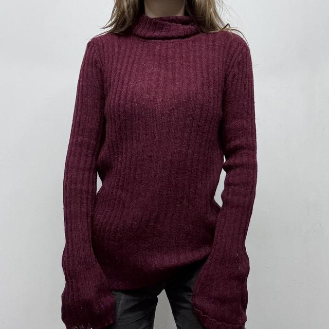 Burgandy ribbed knit sheer slouchy jumper