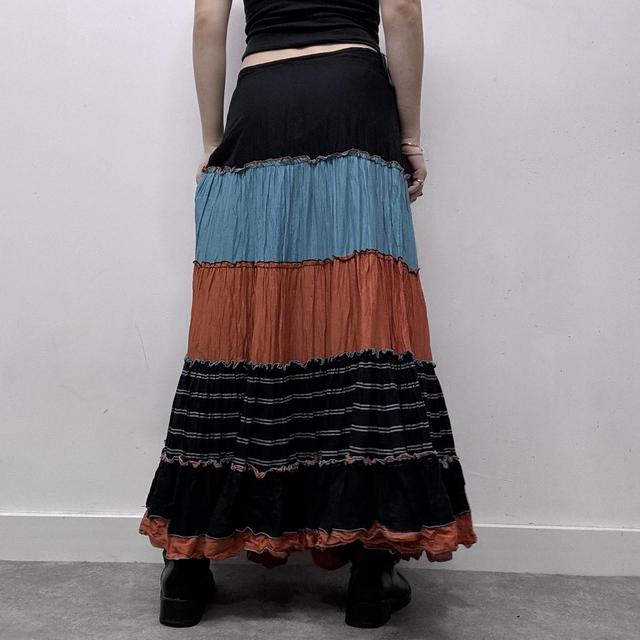 Striped flared pleated crinkle skirt
