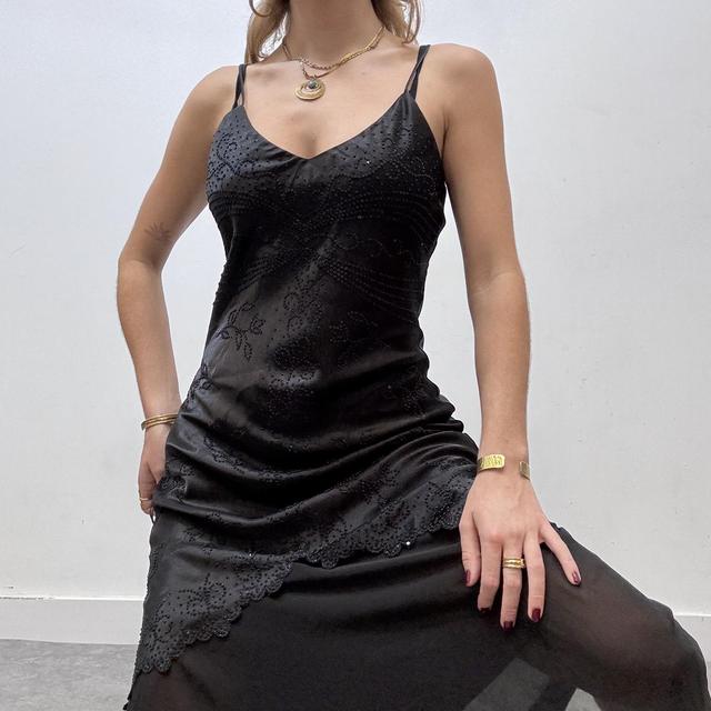 Black satin layered maxi dress