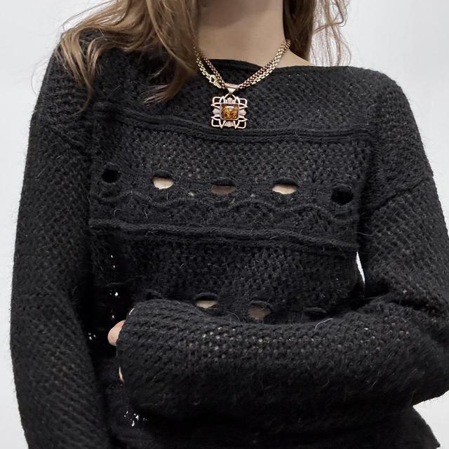 Sheer pointelle black lace knit jumper