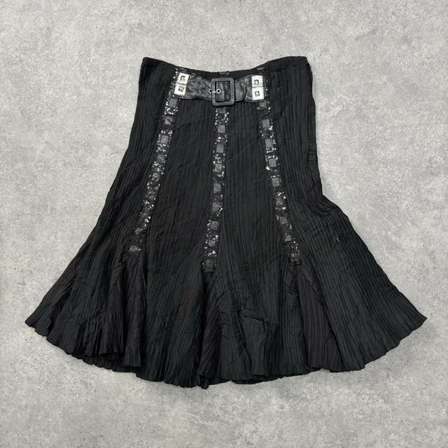 Black crinkle flared black skirt