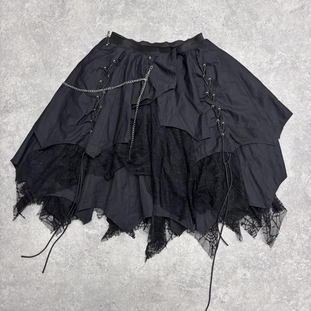 Black lace puff asymmetric grunge midi skirt
