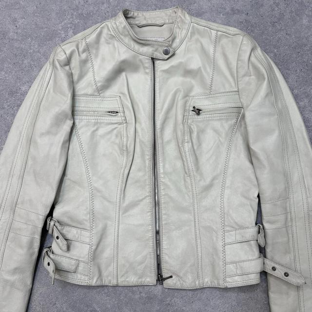Cream leather biker jacket