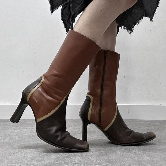 Brown leather heel boots