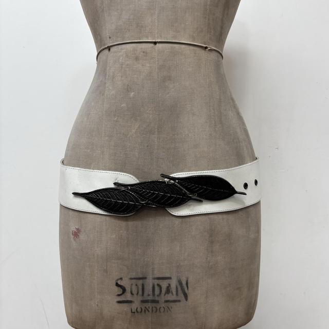 White leather metal oversized belt