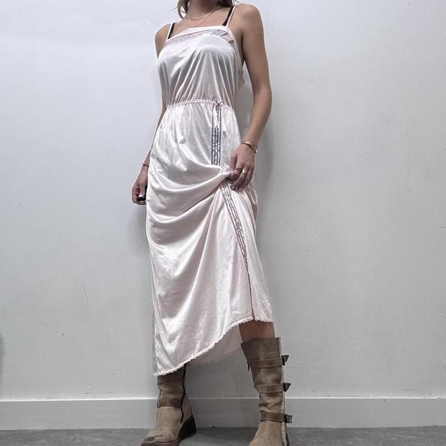 Pastel pink sheer pinstripe maxi dress