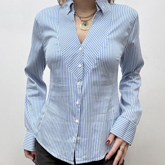 Blue pinstripe fitted officecore shirt