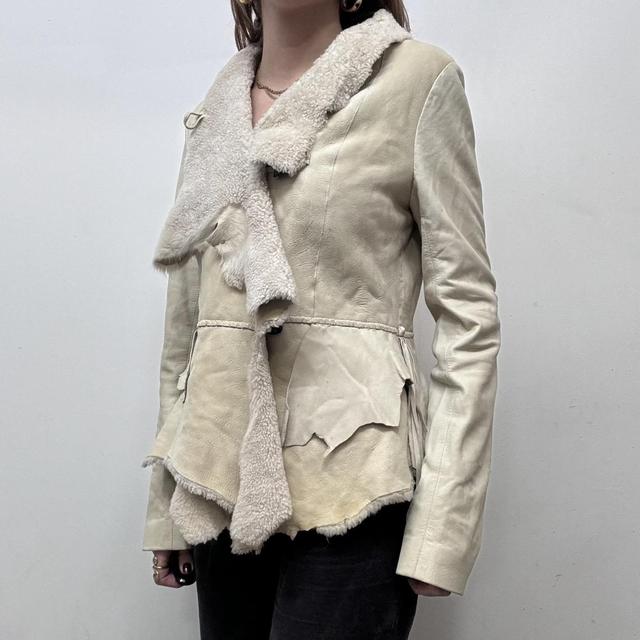 Patchwork fray shearling jacket