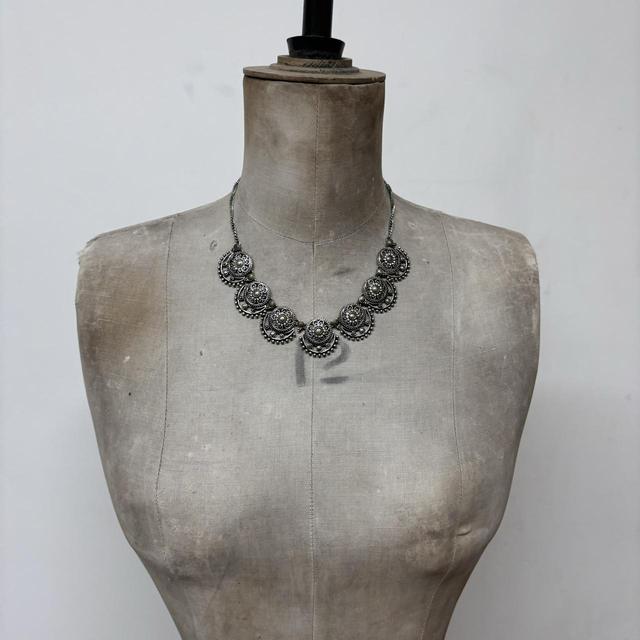 Silver boho carved necklace