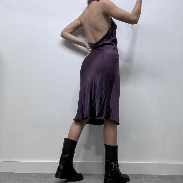 Purple silk cowl neck dress