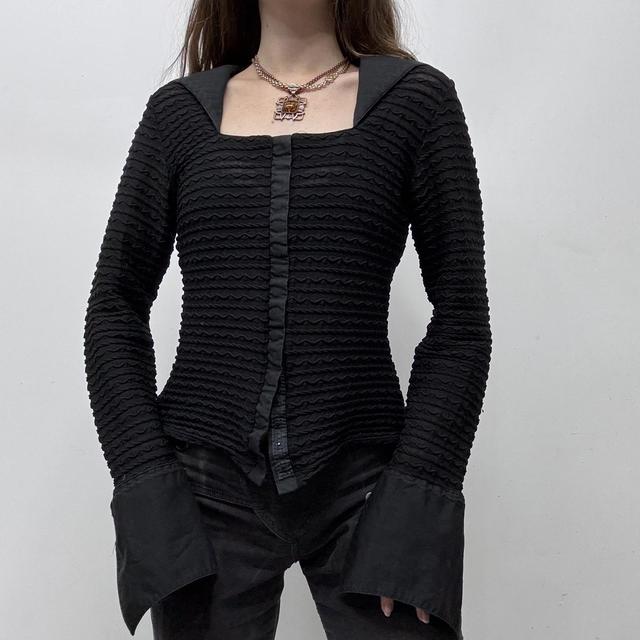 Black textured flared shirt