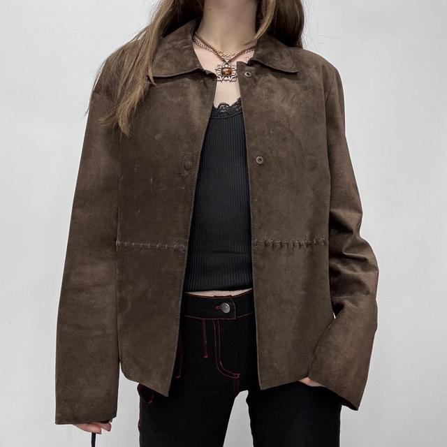 Brown suede boxy blazer