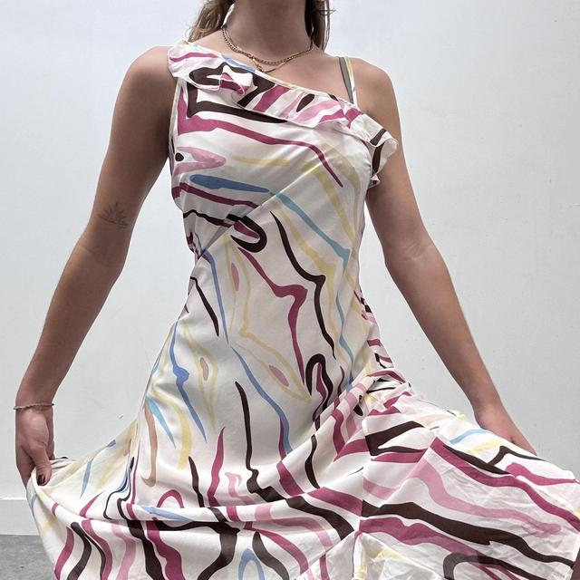 Graphic drawn print fishtail midi dress
