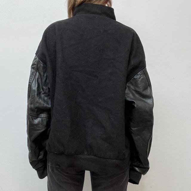 Black leather varisty bomber jacket