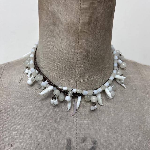 Layered white glass beaded necklace