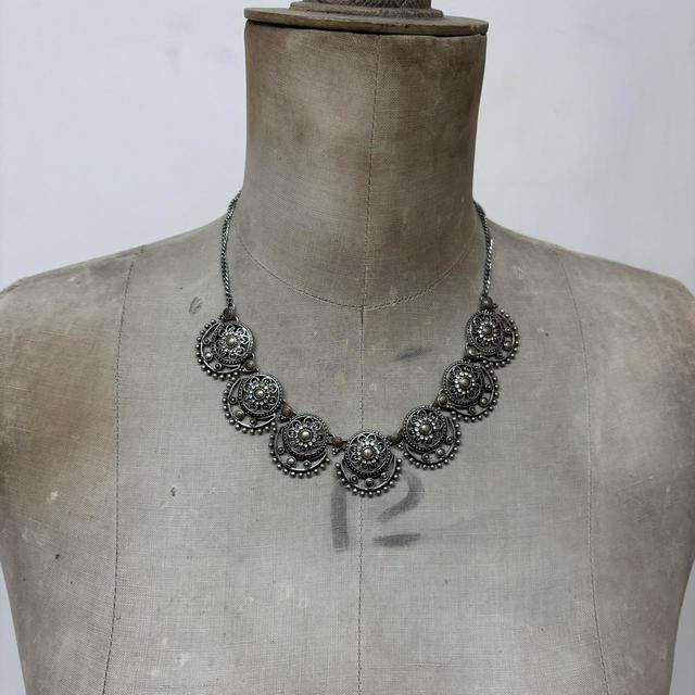 Silver boho carved necklace
