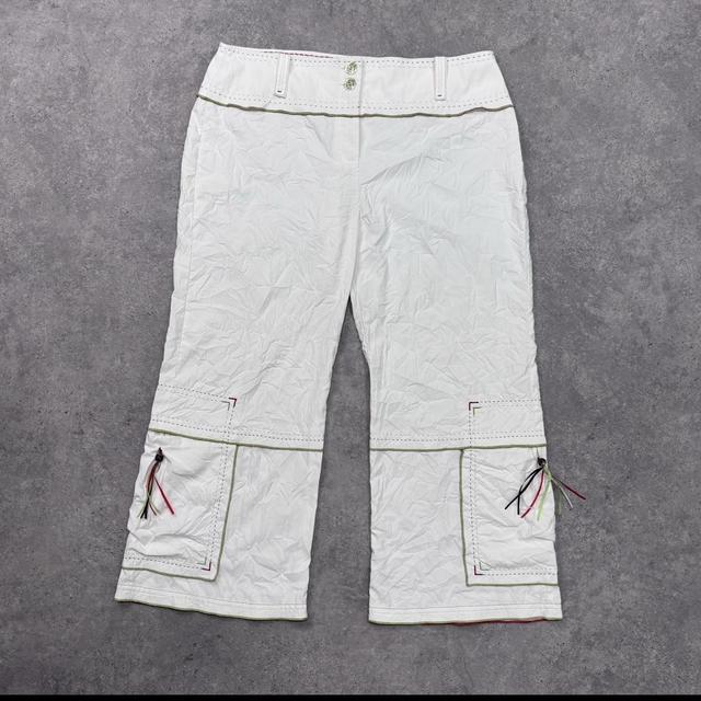 White flared crinkle hippie trousers