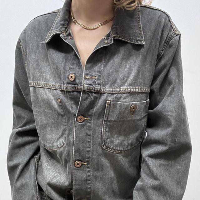 Black denim distressed jacket