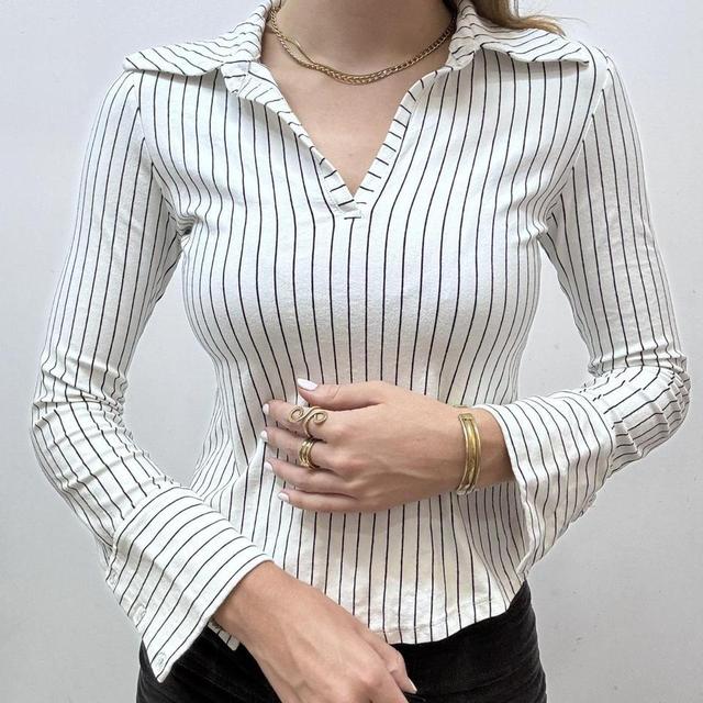 Pinstripe jersey crop shirt