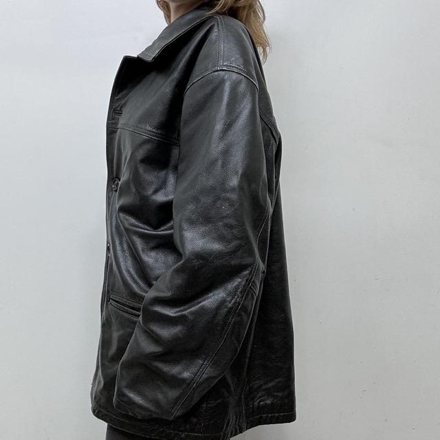 Black oversized leather blazer jacket