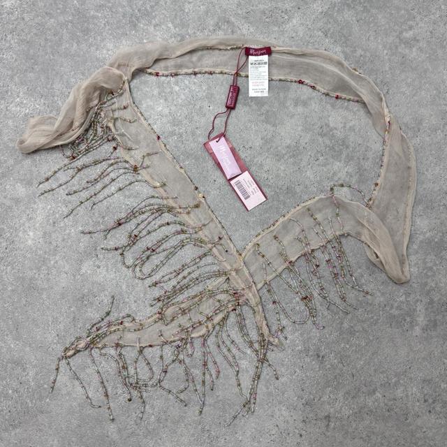 Sheer cream fairy beaded y2k thin scarf