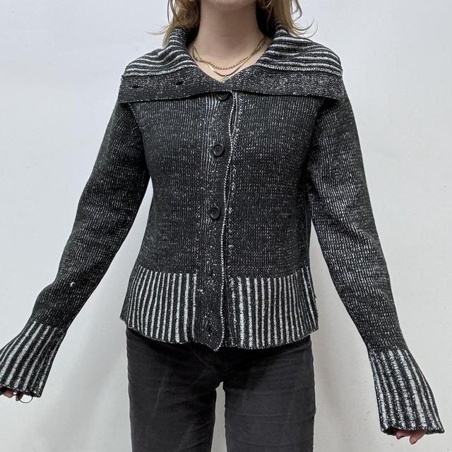 Distressed ribbed knit cardigan