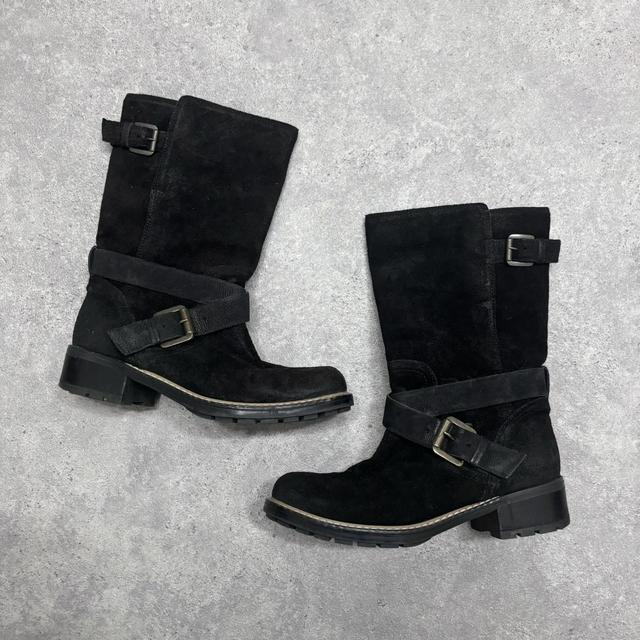 Black suede campus biker boots