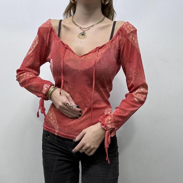 Sheer paisley mesh puff top