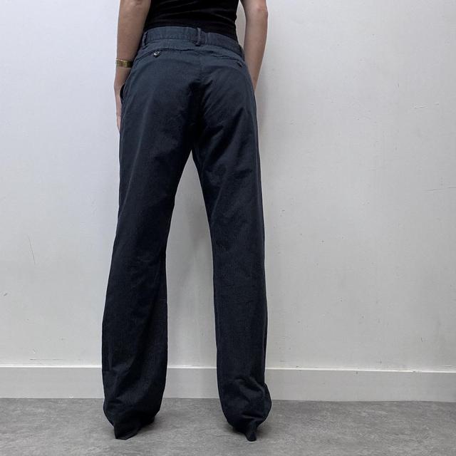 Navy pinstripe wide leg flare suit trousers